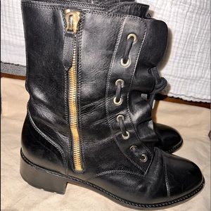 Valentino Garavani Ruffle Combat Boots Black Leather Size 39.5 US 9